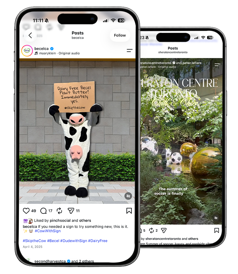 Becel and Sheraton Centre Toronto social campaigns shown on two phones