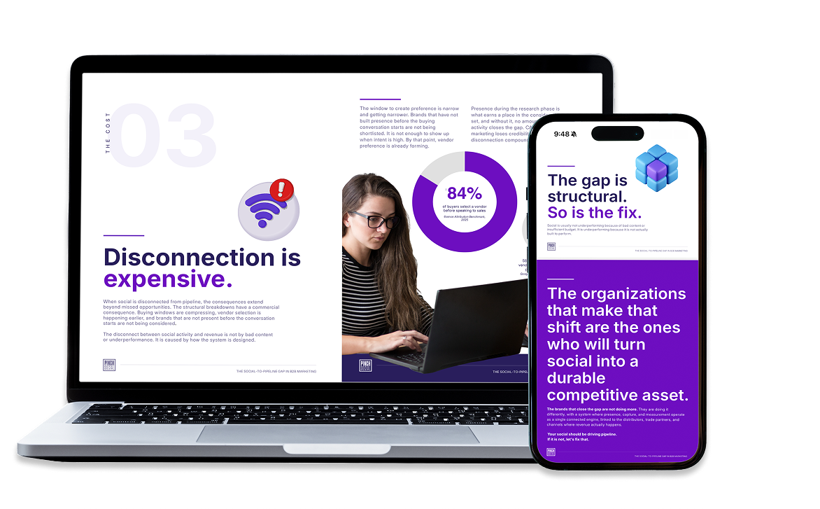 The Social-to-Pipeline Gap white paper shown on a laptop and phone